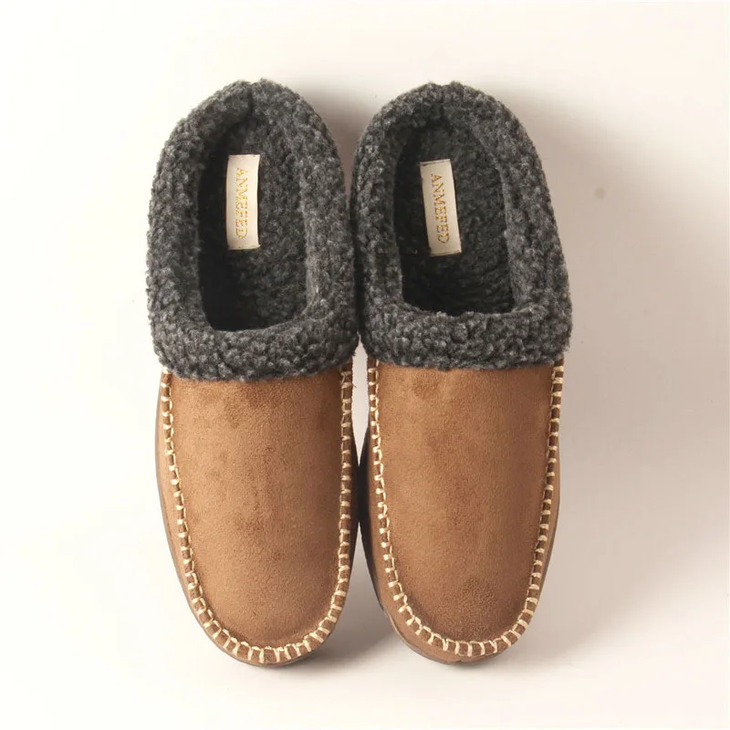 Exported to the UK men's thick soled large size warm autumn and winter rubber anti slip thickened half bag heel cotton slippers images - 6
