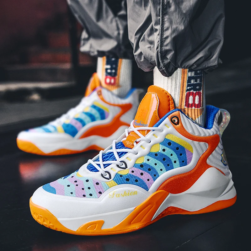 Fashion Colorful Basketball Shoes Men Women Cushioning Sports Shoes Trendy High top Sneakers Men Unisex Footwear Basket Homme
