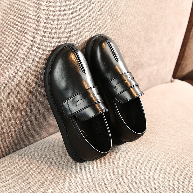 Детская кожаная обувь на плоской подошве модная школьная для мальчиков и девочек