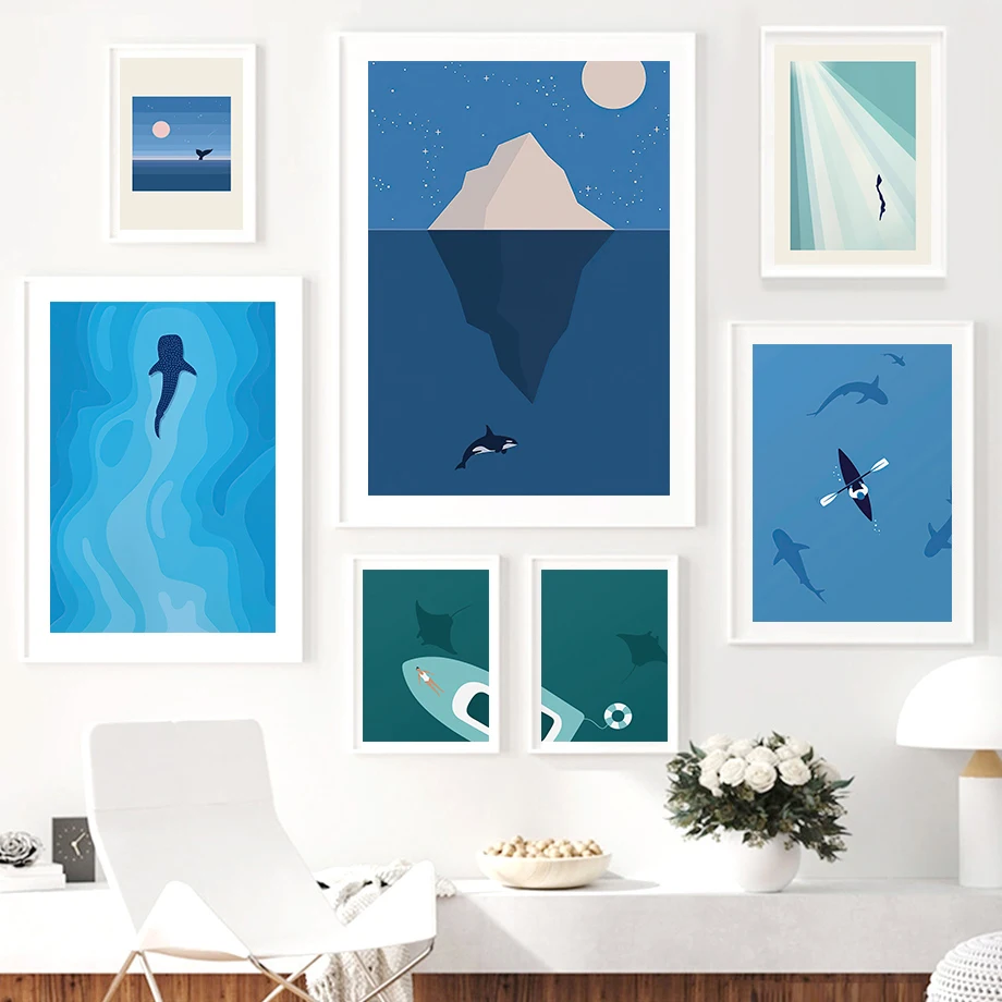 

Whale Shark Orca Turtle Manta Diver Surfer Ocean Wall Art Canvas Painting Nordic Posters And Prints Wall Picture Kids Room Decor