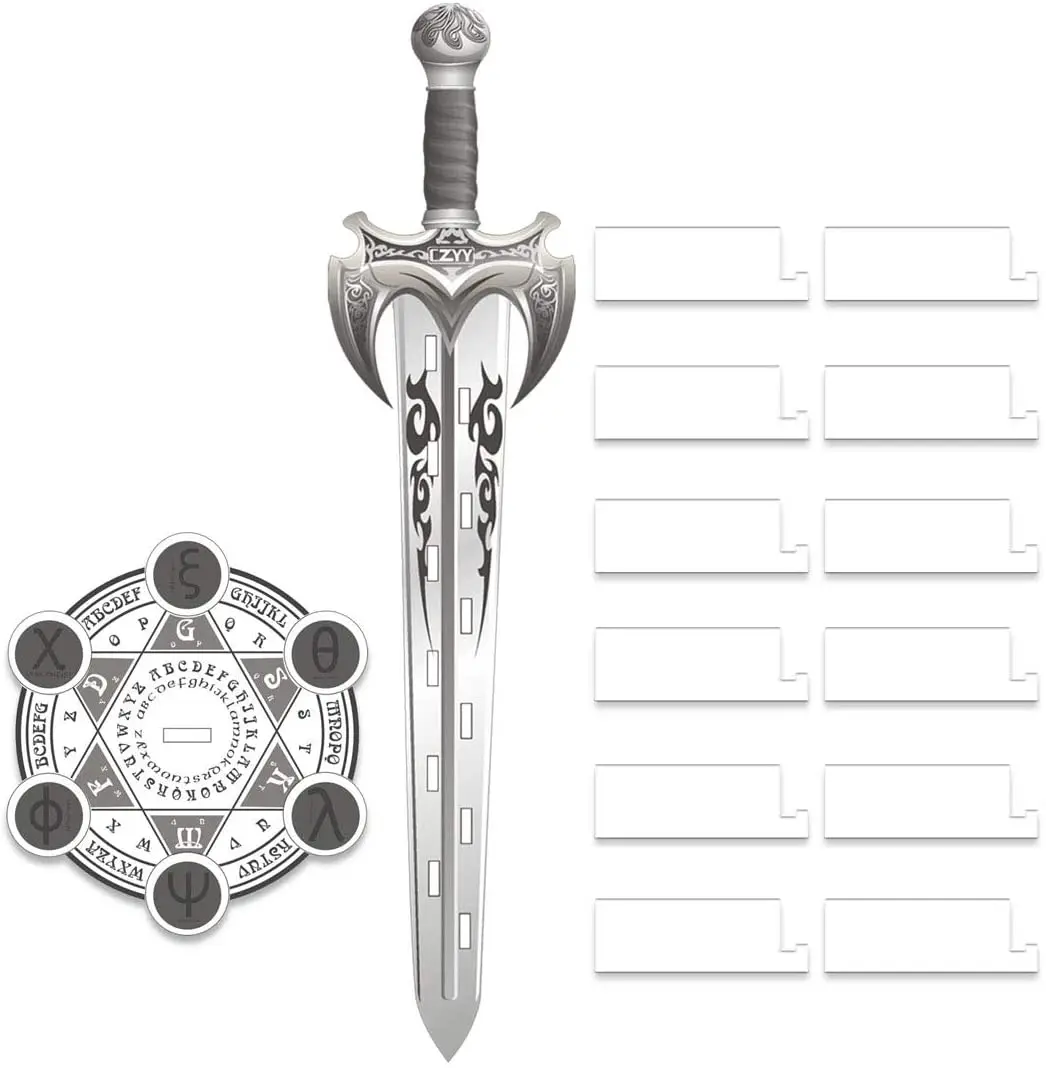 D & D inititive Tracker-espada acr&iacute;lica cortada con l&aacute;ser, en Base de c&iacute;rculo m&aacute;gico, con 12 banderas borrables-1