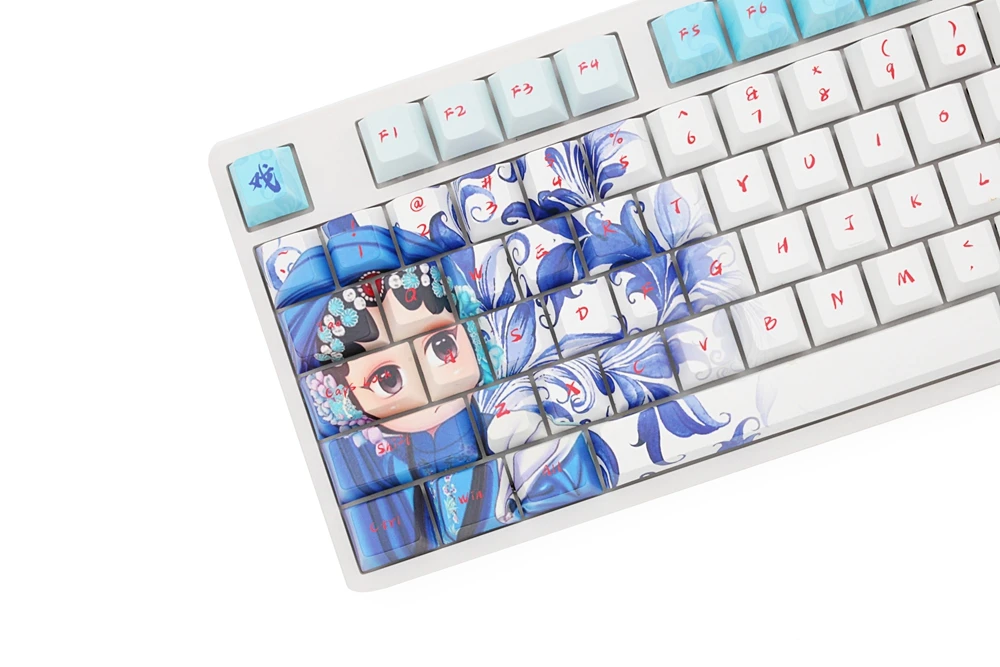 Черри профиль краситель Sub Keycap набор толстый ПБТ пластик пекинг опера Белый Синий