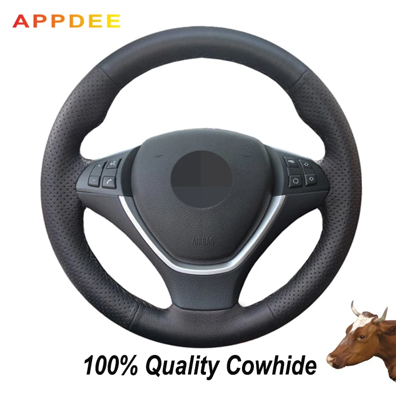 Сшитая вручную черная накладка на руль APPDEE из натуральной кожи для BMW X6 E71 2008 2014 E70