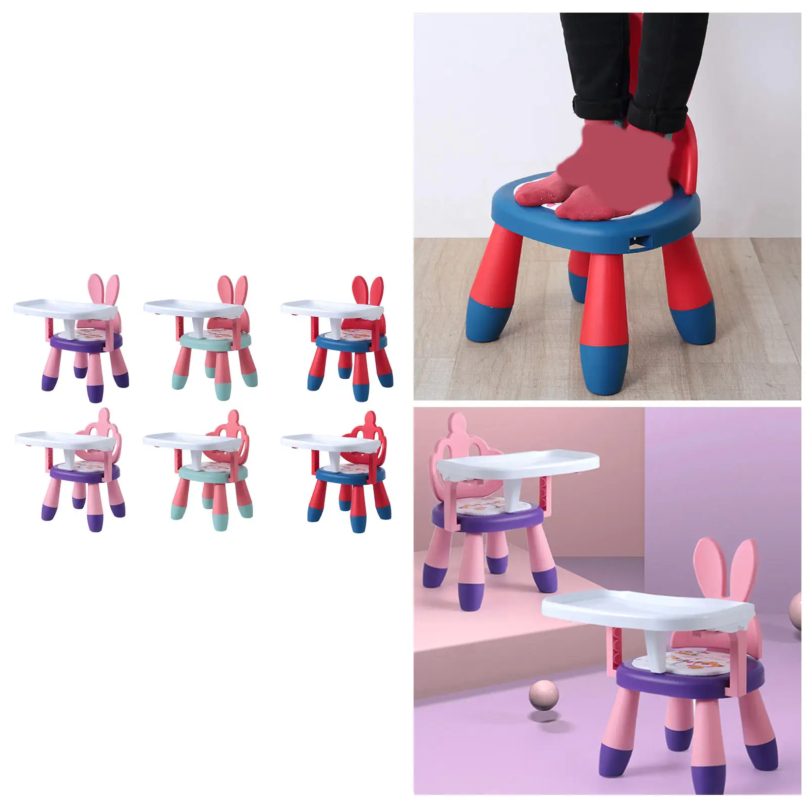 

PP Plastic Baby Eating Chair Sounding Seat with Tray Low Stool Anti-Slip for Toddler 6 Months to 3 Years Outdoor Bathroom Chair
