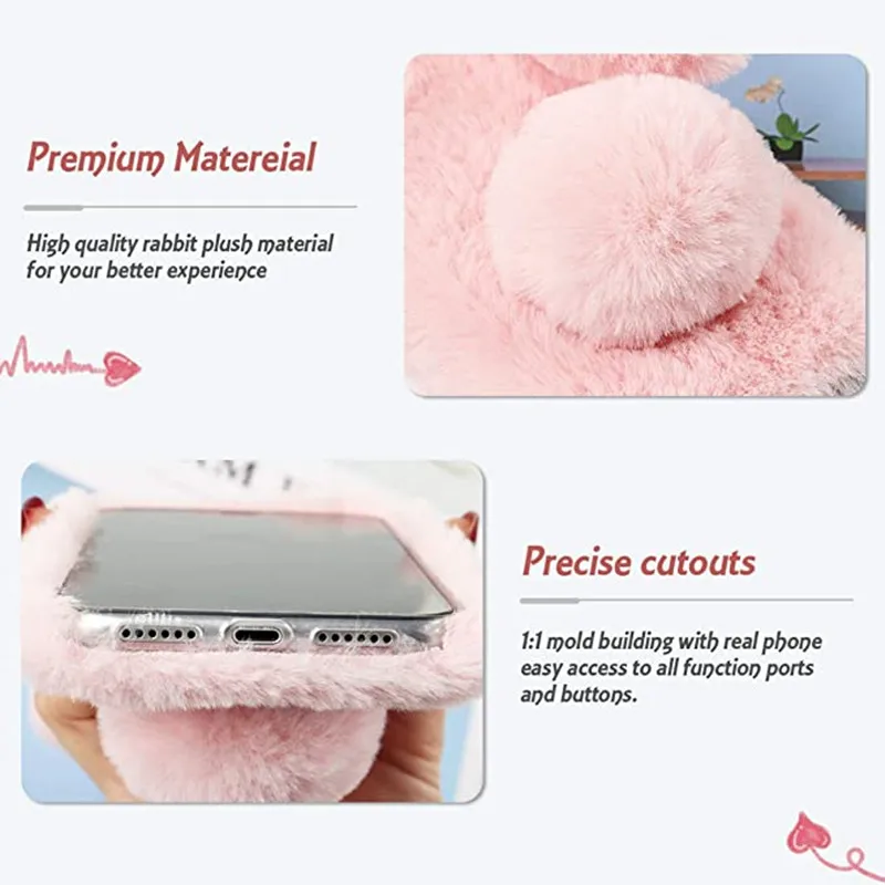 realme 8 pro case rabbit fluffy fur silicone cover for oppo reno 5 4 lite 4z 5g a53s a53 realme 8i 7 c35 c25 c21 c21y phone case free global shipping