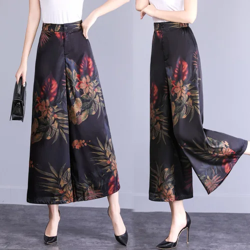 

Summer Women Plus Size Wide Leg Pants Lady Loose Floral Print Trousers Woman Mother Floral Wide Leg Pants