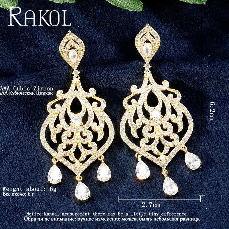 RAKOL Luxury Cubic Zirconia Drop Earrings for Women Bride Crystal Tassel Jewelry Accessories Anniversary Gift RE023278 | Украшения и