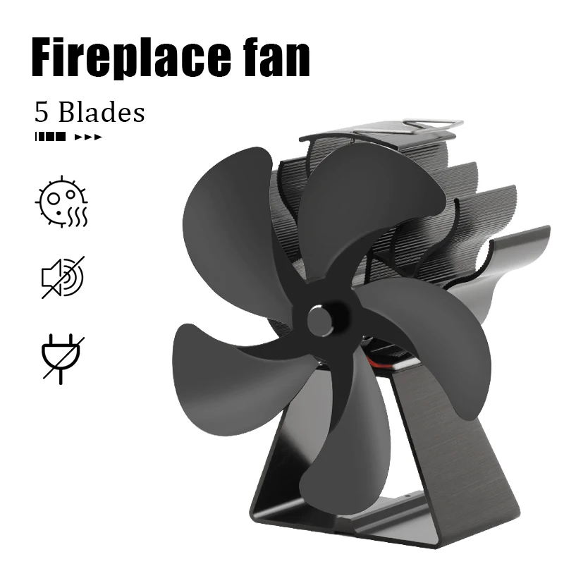

5 Blades Thermal Power Fireplace Fan Heat Powered Wood Stove Fan Quiet For Wood/Log Burner Heat Distribution Part Accessory