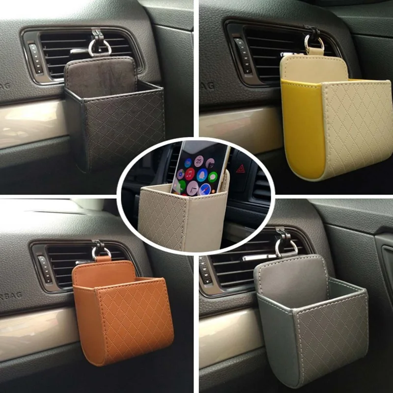 

Car Air Vent Storage Bag Auto Air Conditioner Leather Organizer Sundries Storage Box For Mobile Phone Key Tissue Car Accessories