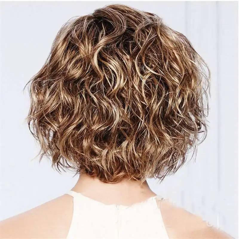 

Women Wigs Cosplay Party Bob Synthetic Short Wavy Curly Bangs Blonde x Wig