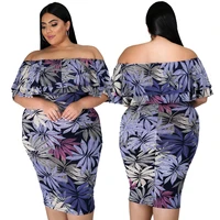 2021 hot sale fashion short sleeve ruffle floral print plus size women dress