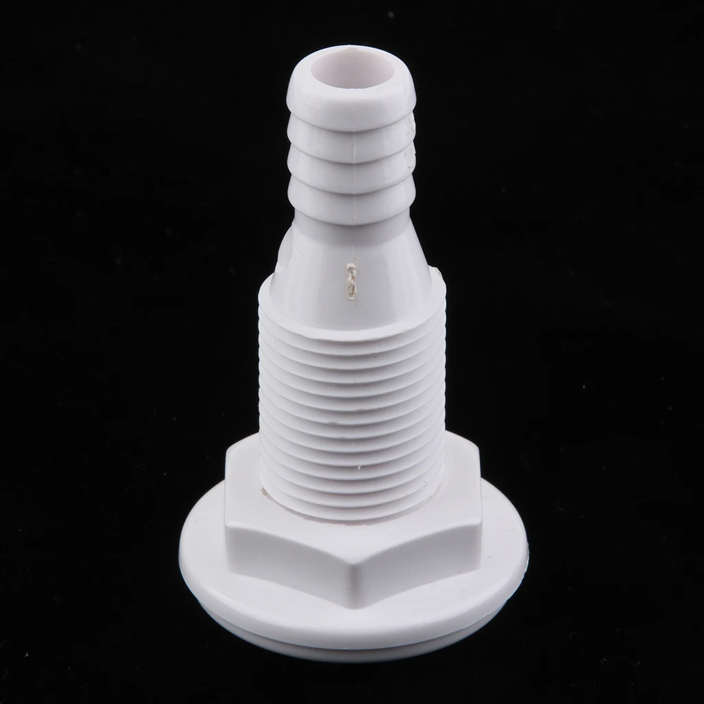 

White Plastic Boat Thru Hull Fitting Drain Connector for 5/8" Hose Barb