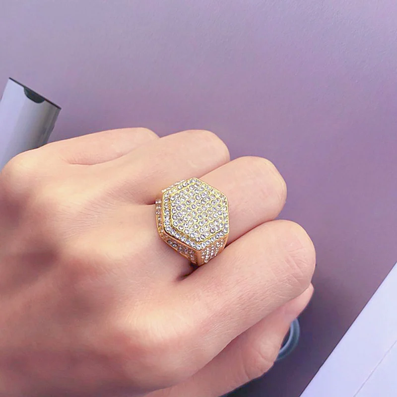Мужское кольцо хип-хоп Iced Out, высокое качество, микро Pave CZ, кольцо на палец, серебряное золото, квадратные кольца для мужчин, ювелирные изделия