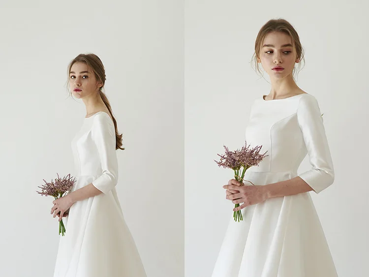 New Simple Wedding Dresses Satin Tea length With Sleeve abendkleider matrimonio vestidosde novia robe-de-mariee Direct china | Свадьбы и