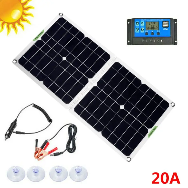 

100W 12V5V Foldable 2 USB Solar Panel for Cell Phone Tablet Computer H8WA