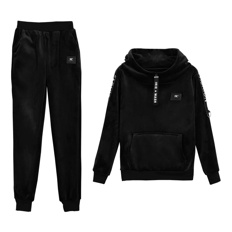 Плюс бархатный утепленный спортивный костюм женский осенне-зимний Тонкий Модный