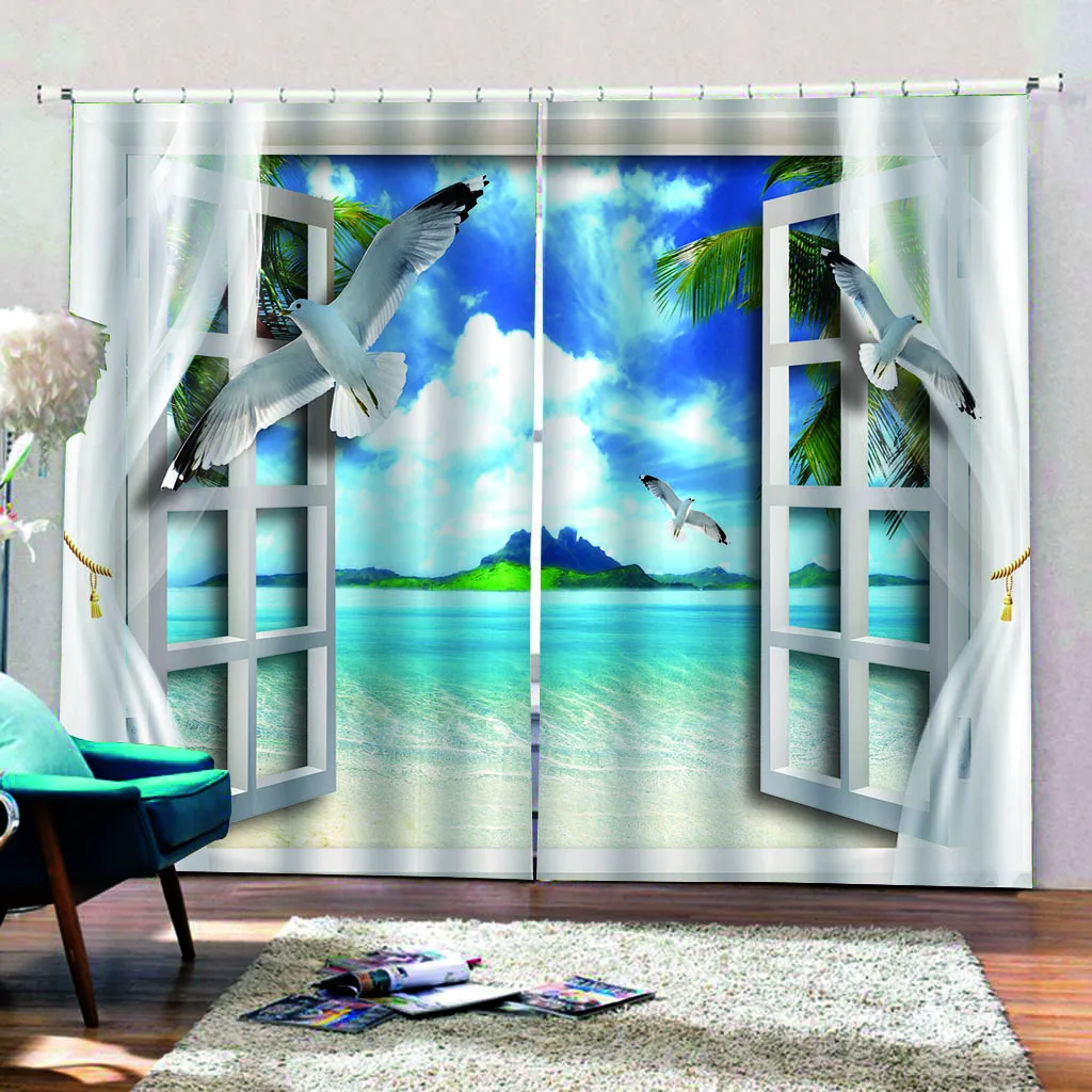 Занавески для окон 3D занавески роскошные затемненные гостиной пляжа