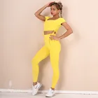 Комплект спортивный женский бесшовный из 2 предметов, штаны с высокой талией, леггинсы с высокой эластичный лифчик