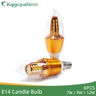Kaguyahime 6 шт.лот Свеча лампа E14 Светодиодная лампа 220 В 7 Вт 9 Вт 12 Вт золотистая серебристая алюминиевая лампа для хрустальной люстры лампа