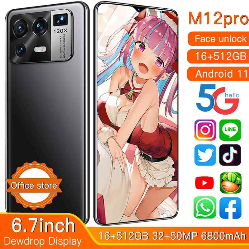 

100% оригинальный смартфон M12pro, 6,7 дюйма, 16 ГБ + 512 ГБ, Android, глобальная версия 4G/5G