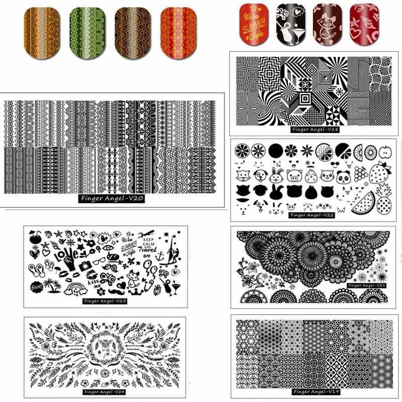 1 шт полоски/мультфильм/кружева цветок ногтей штамповки пластины металлические