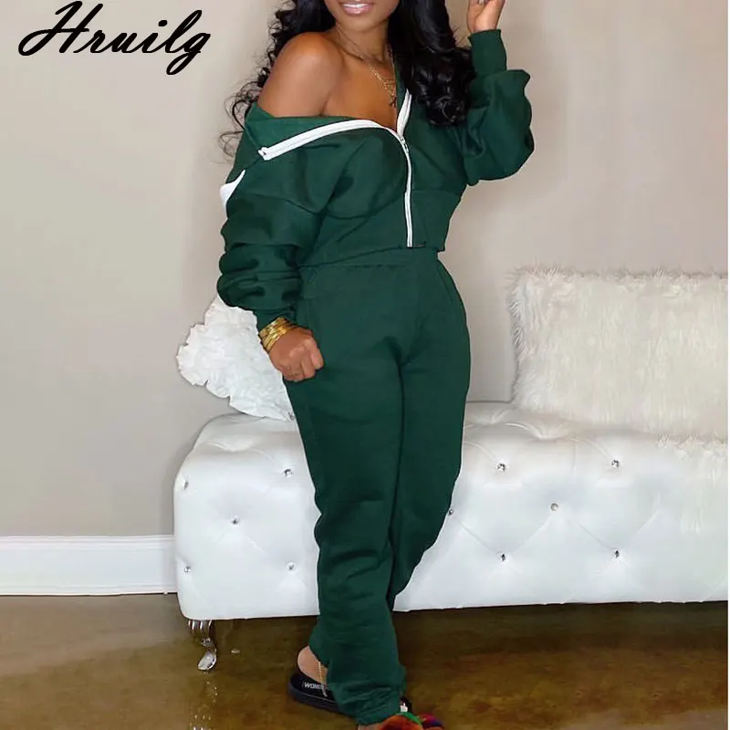 

Autumn Suit Women Long Sleeve Sweatshirt Long Pants Zipper 2 Piece Set Solid Casual Fitness Sweat Suits Women Matching Sets