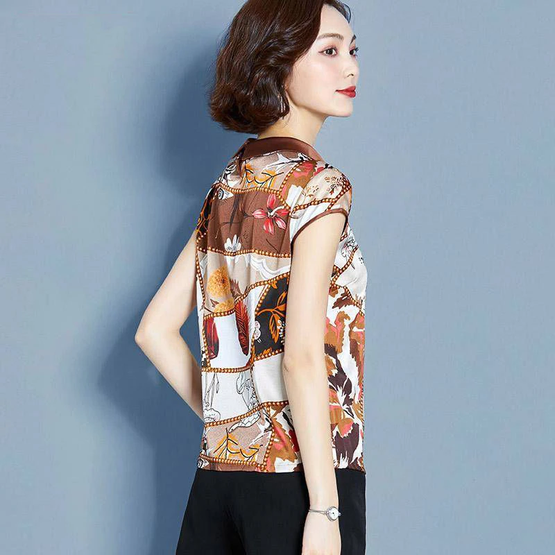 Vintage Style Women Imitate Silk Blouses Shirts Lady Casual Peter Pan Collar Short Sleeve Blusas Tops DF2925 | Женская одежда