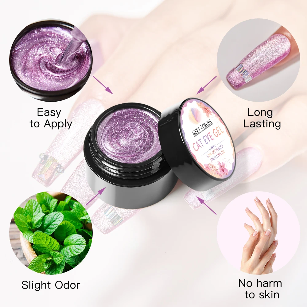 

MEET ACROSS 5ml Magnetic Gel Nail Polish Shining Cat Eye Nail Gel Long Lasting UV Gel Aurora Cat Eyes Glitter Gel Varnish