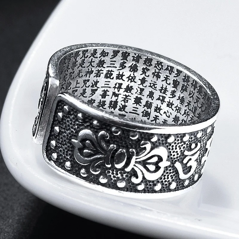 Мужское кольцо в ретро стиле с мантрой из шести символов серебро 999 пробы - купить