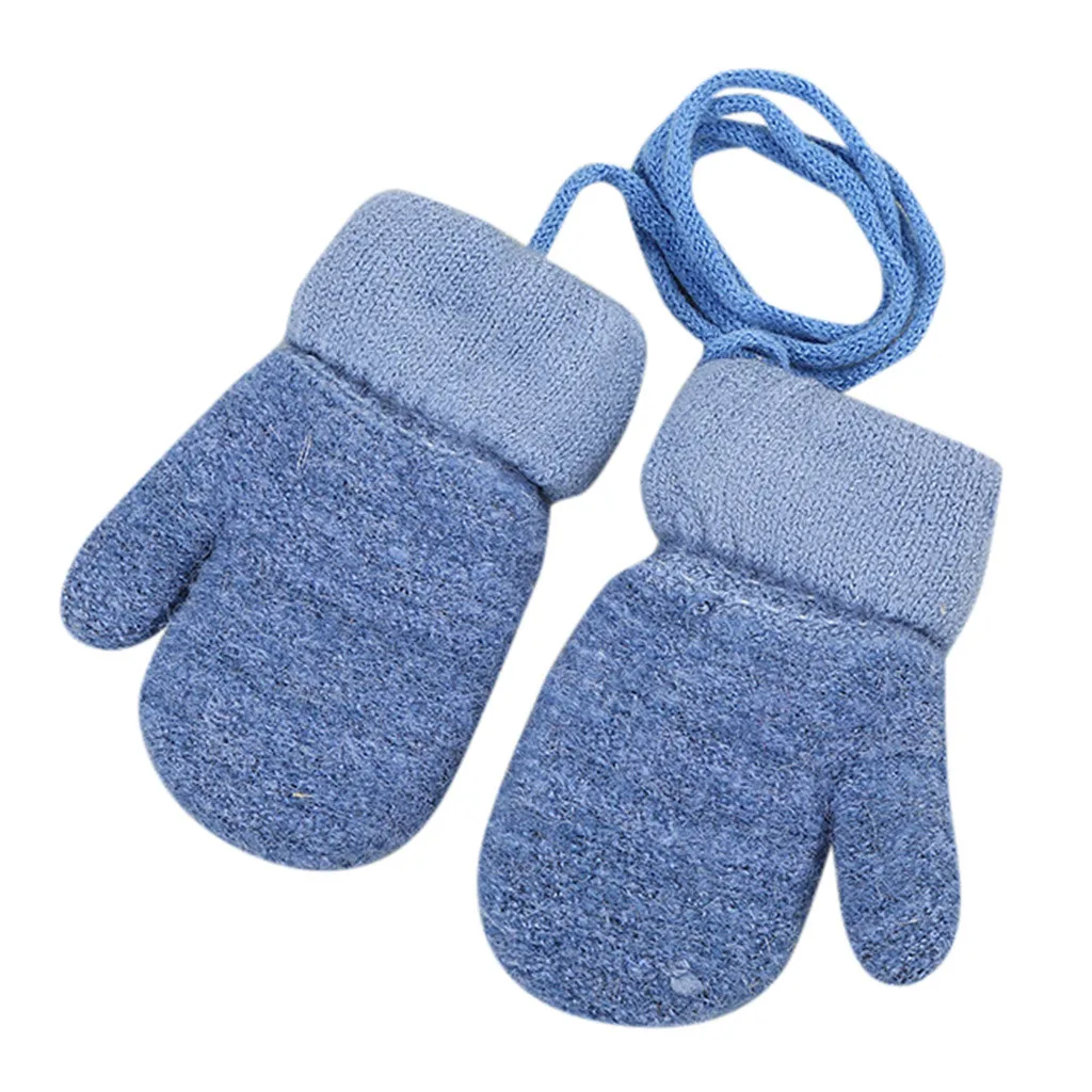 Детские вязаные перчатки для мальчиков и девочек Зимний милый твердый подвесной