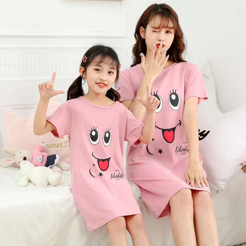 

Summer Girl Nightgown Cartoon Pajamas Dress For Kids Teenager Night Dress 2-16years Baby Nightdress 100% Cotton Home Clothes