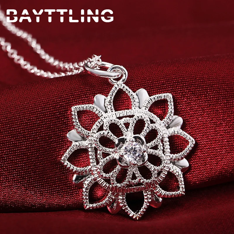 

BAYTTLING Silver Color 18 Inch Hollow Carved Snowflake Zircon Pendant Necklace For Women Fashion Luxury Wedding Jewelry