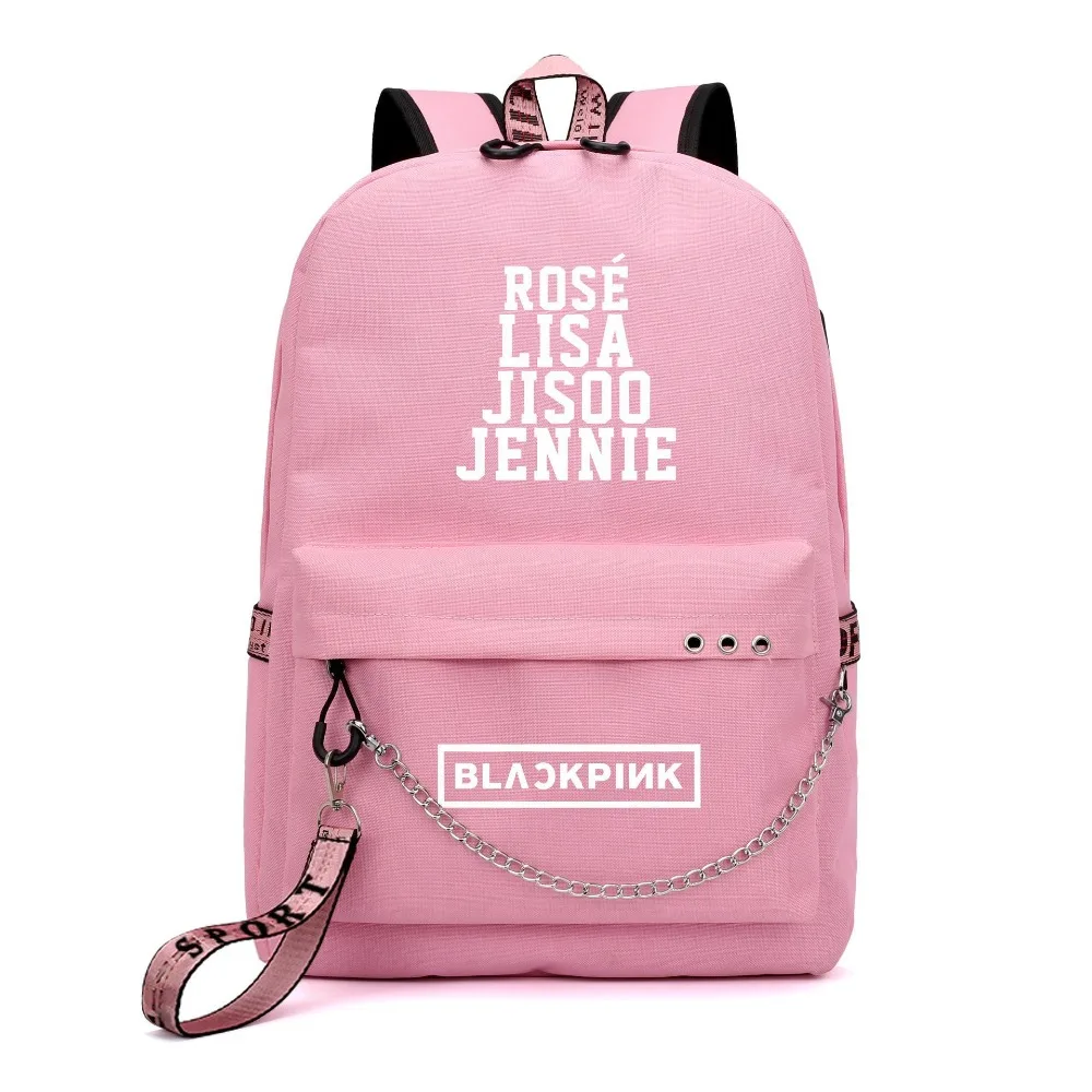 Love BlackPink Rose Lisa Fans USB Рюкзак Школьная Сумка Черный Розовый Mochila дорожные сумки рюкзак с цепочкой для ноутбука USB порт для наушников