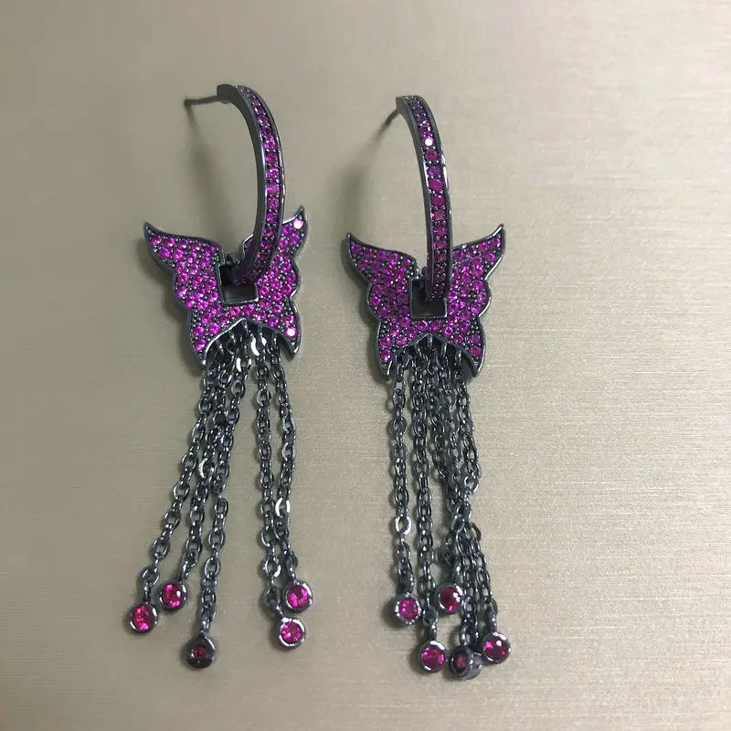 

Bilincolor Fashion Chain Tassel Purple Butterfly Earrings for Women