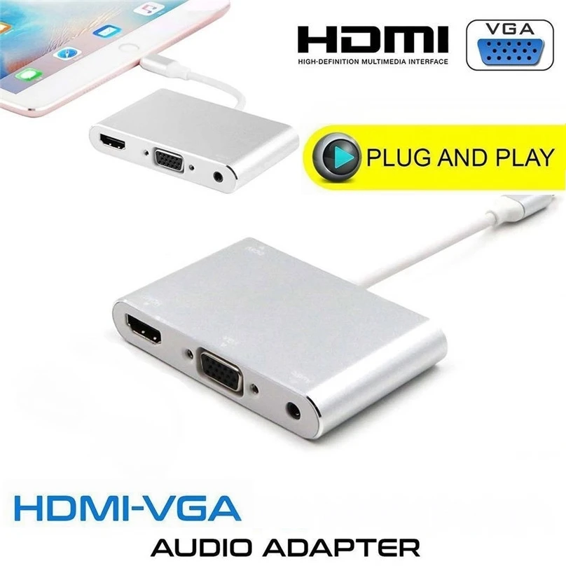 Высококачественный HDTV OTG кабель для Lightning HDMI VGA AV аудио Vidio адаптер 8 pin iPhone X Xs Max XR iPad