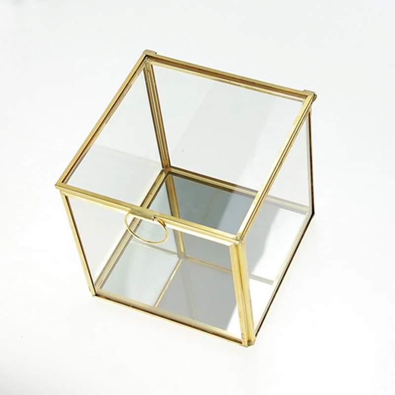 Стеклянная коробка для хранения с золотыми краями украшения вечных цветов