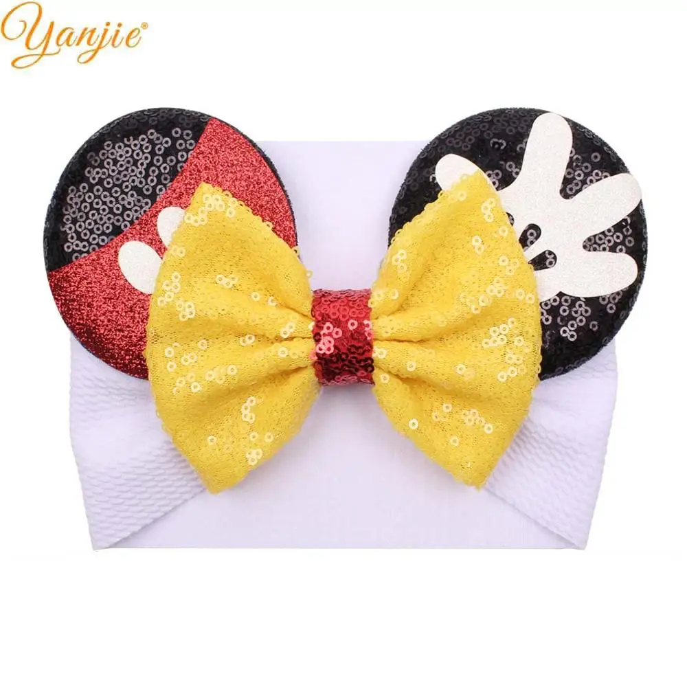 2021 Детская повязка на голову с ушками мышки вафельные банты для волос аксессуары