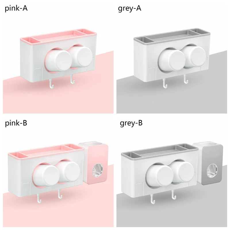 

Toothbrush Holder With Cups Toothpaste Dispenser Squeezer Automatic Wall Stand Storage Shelf Organizer Bathroom Accessories Set