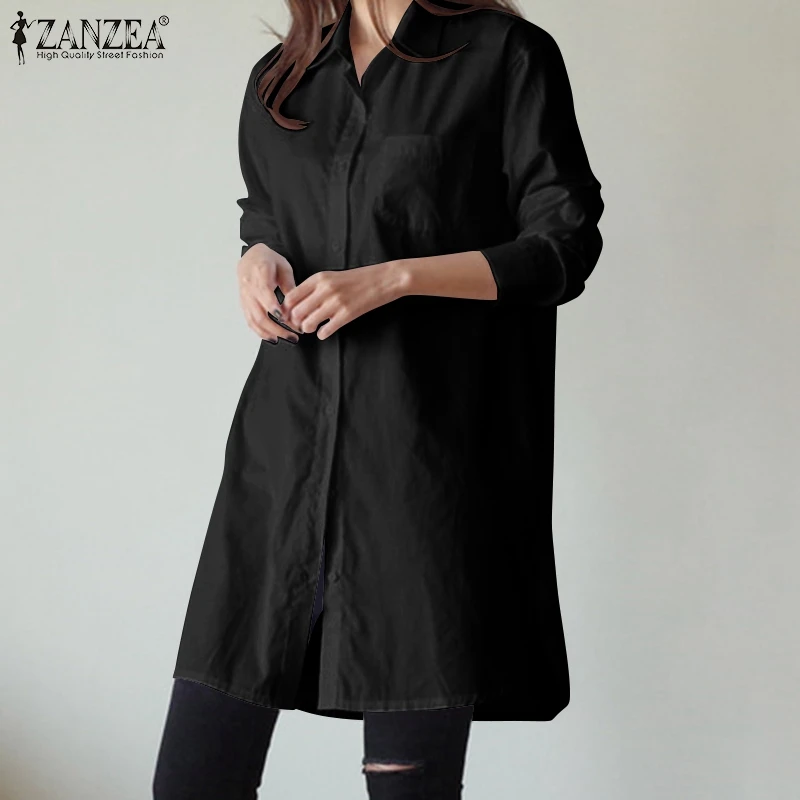 

Women Autumn Solid Shirts ZANZEA Vintage Lapel Neck Long Sleeve Buttons Blouse Fashion Blusas Bohemian Work Office Tops Oversize