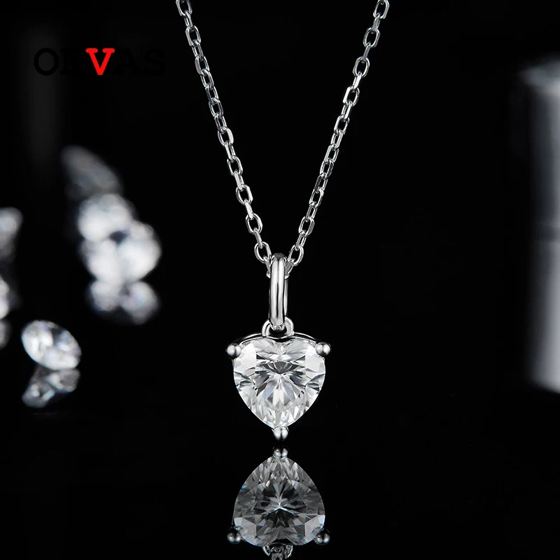 

OEVAS 100% 925 Sterling Silver Real 1 Carat Heart Moissanite Pendant Necklace For Women Sparkling Wedding Party Fine Jewelry