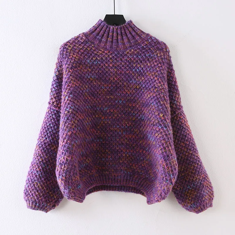 

SuperAen 2021 Autumn Winter New Solid Pullover Turtleneck Women Thickened Loose Casual Coarse Sweater