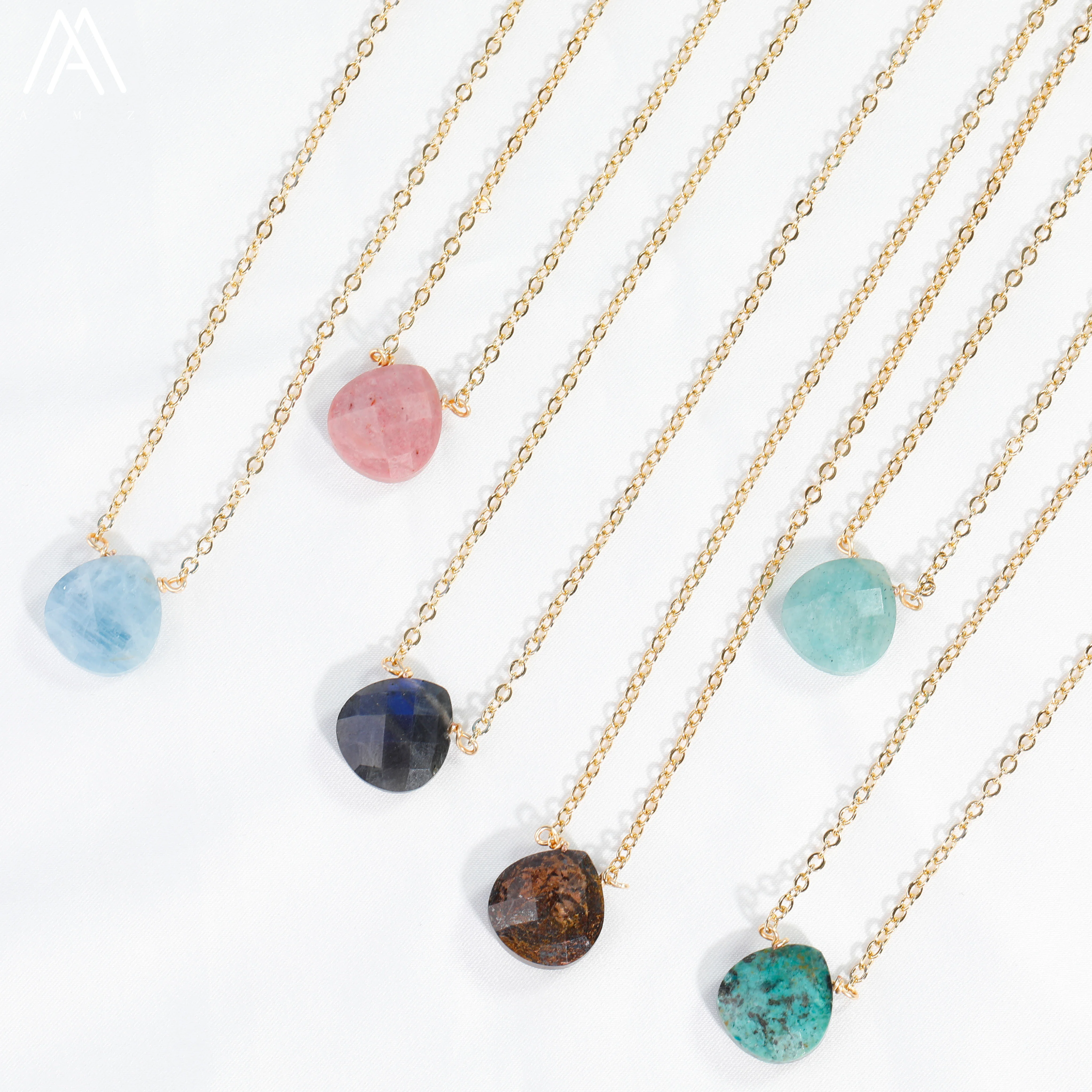 

Faceted Teardrop Stone Pendant Necklace For Women Amazonite Labradorite Water Drop Beads Gold Necklace Boho Jewelry GiftDropship