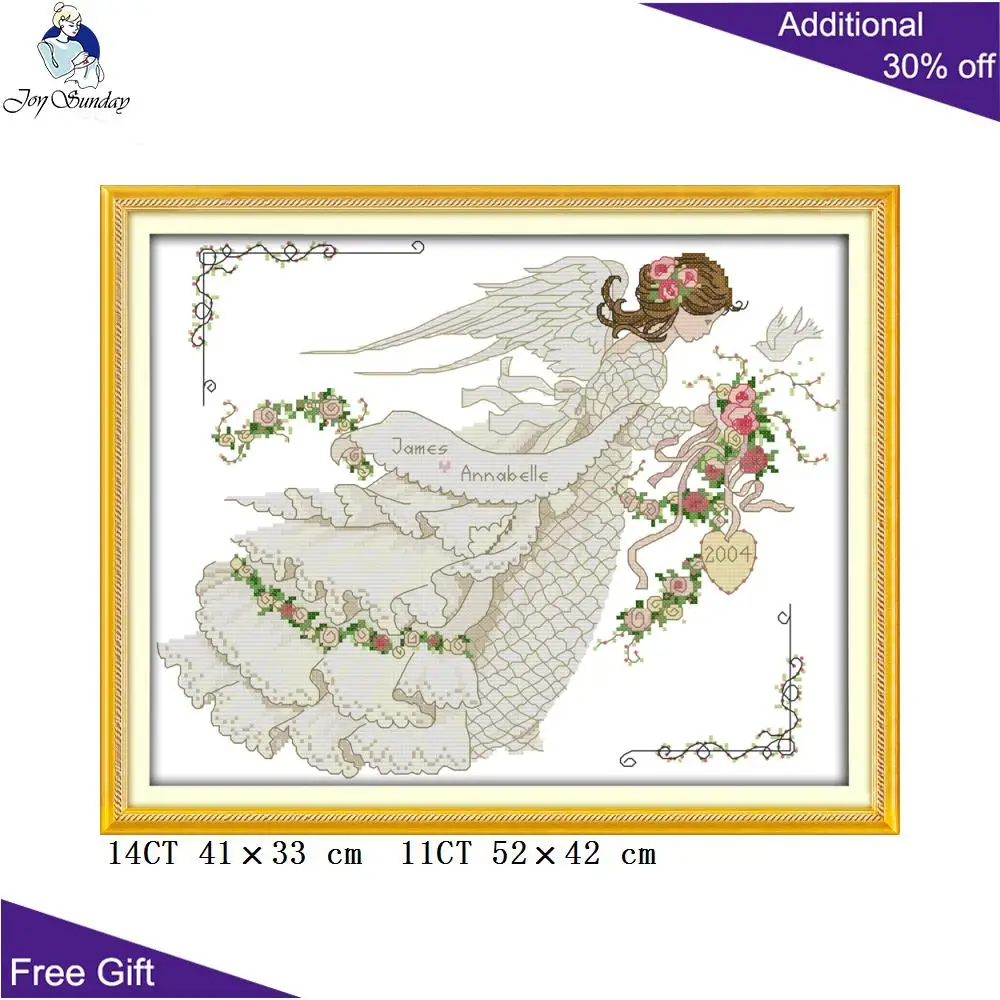 

Joy Sunday Wedding Angel Home Decor C401 14CT 11CT Counted and Stamped Flowery Wedding Dress Embroidery DIY Cross Stitch kits