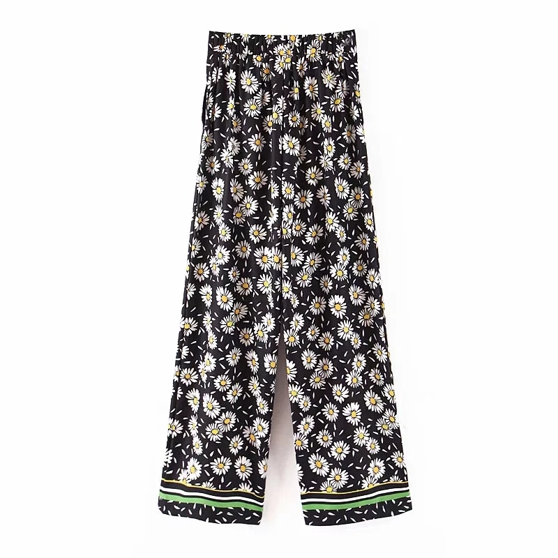 Boho 2019 винтажные шикарные цветочные брюки женские с широкими штанинами летние