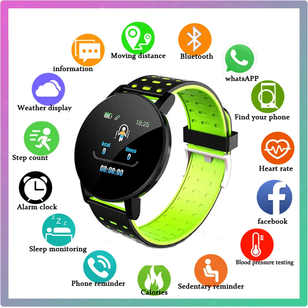 

119Plus Bluetooth Smart Watch IP67 Waterproof Smart Bracelet Blood Pressure Sport Tracker Men/Women Smartwatch for Android IOS