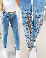 womens high waist casual pants 2021 sexy solid color lace up skinny jeans street fashion lace up design