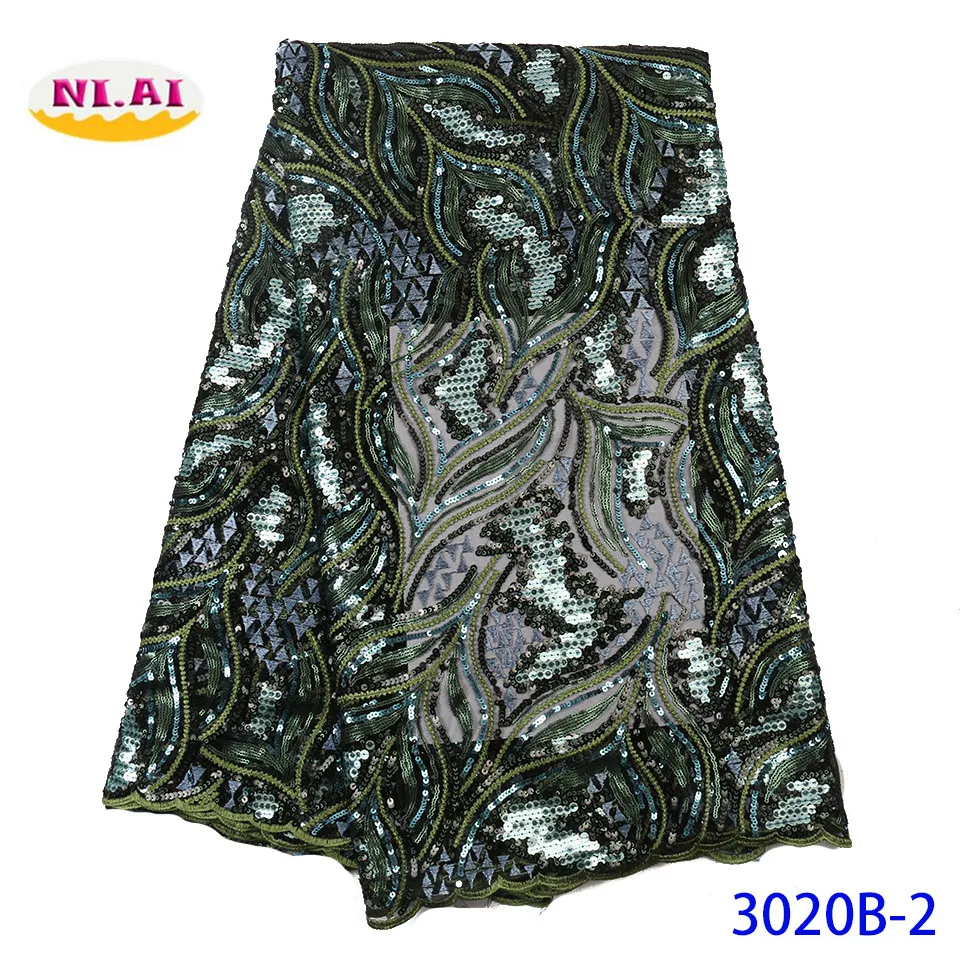 NIAI Sew African French Sequins Lace Fabric High Quality Lace Nigerian Tulle Mesh Lace Fabrics For Wedding Dress XY3020B-1