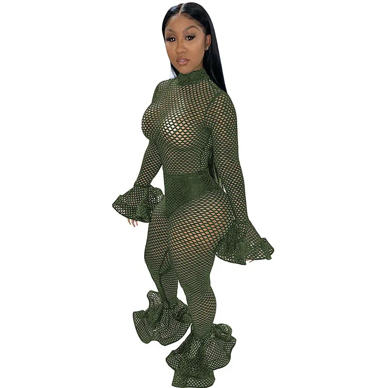 Женский сетчатый прозрачный комбинезон Осенний цельный с длинными рукавами и