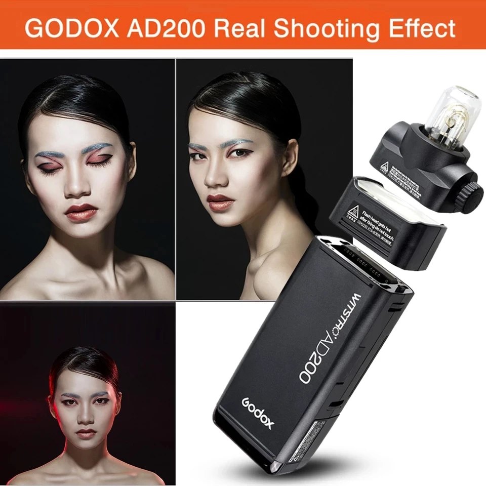 

Godox AD200 Kit 200Ws 2.4G TTL Pocket Flash Strobe 1/8000 HSS Cordless Monolight 2900mAh Lithimu Battery and Bare Bulb/Speedlite