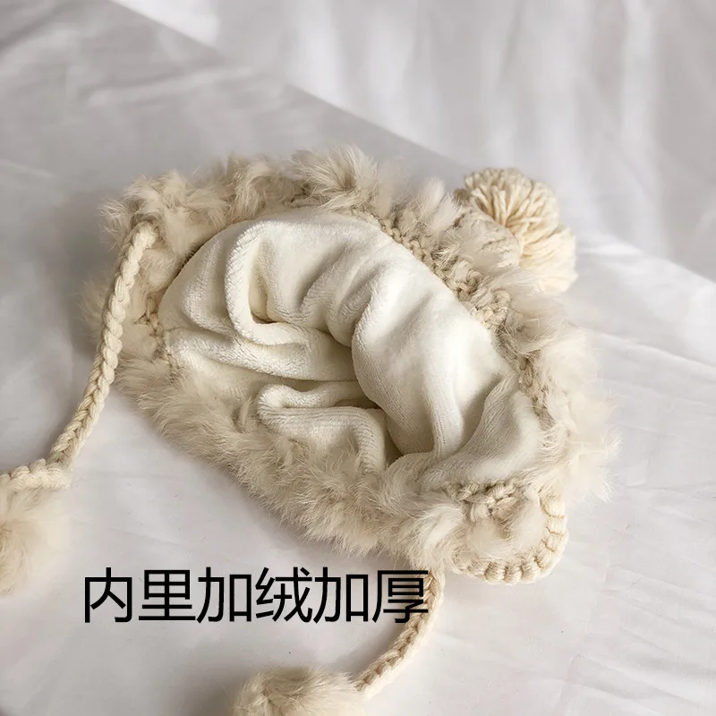 Меховая шапка для женщин зимняя из русского кроличьего меха женская с защитой